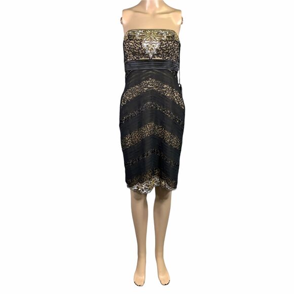 Sue Wong Womens Cocktail Dress Sheath Strapless Chevron Beaded Sequin Size 6 - Picture 3 of 16